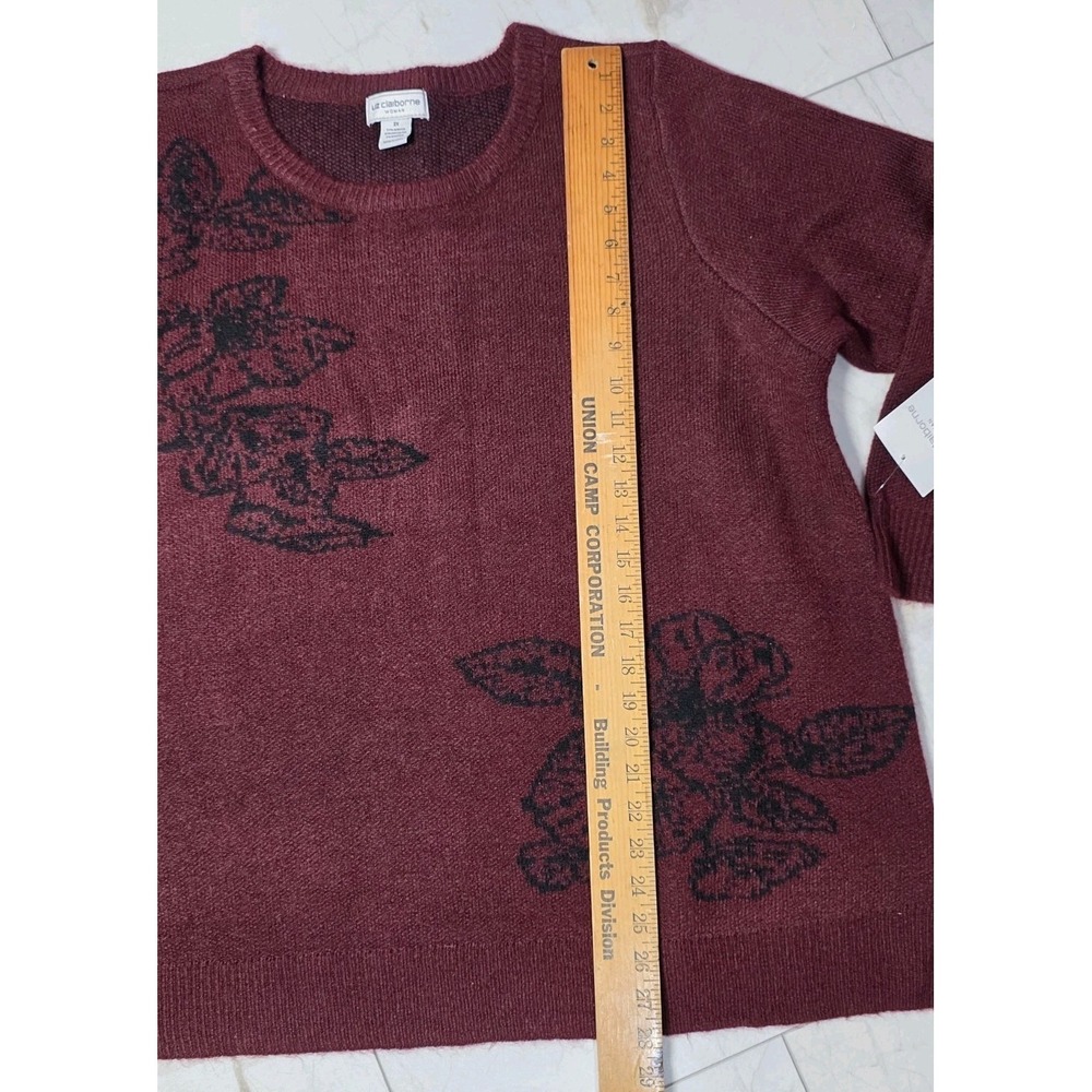 Liz Claiborne Women's Burgundy Floral Knit Sweater Size 2X Crewneck - Picture 5 of 7